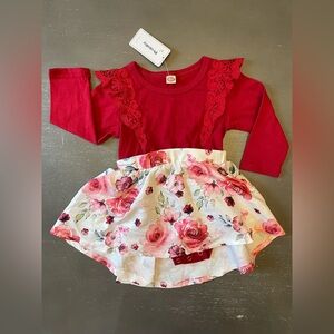 Red Lace Floral Satin Baby Dress with Bodysuit